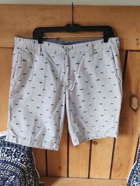 Men's Light Gray Shorts with Navy Shark Print